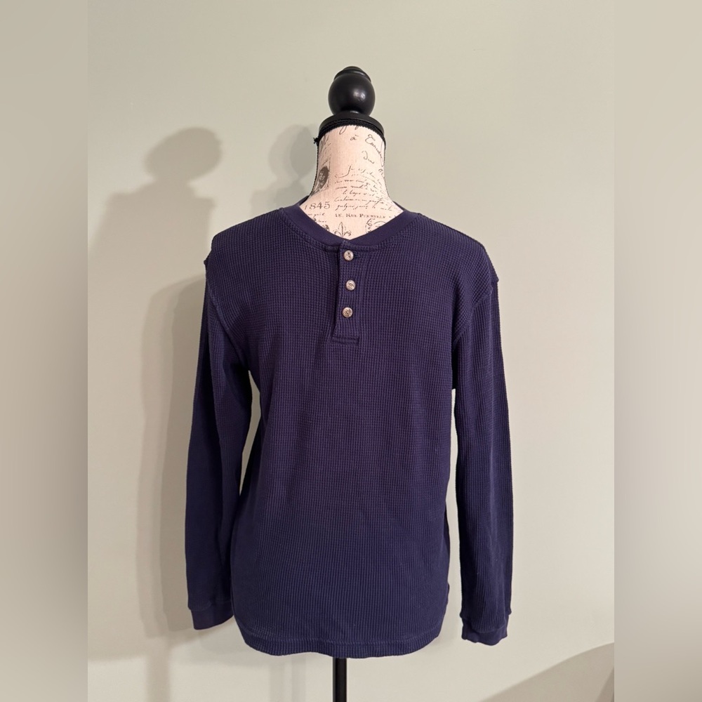 Route 66 Boys 14/16 Blue Waffle Knit Henley Long Sleeve Shirt